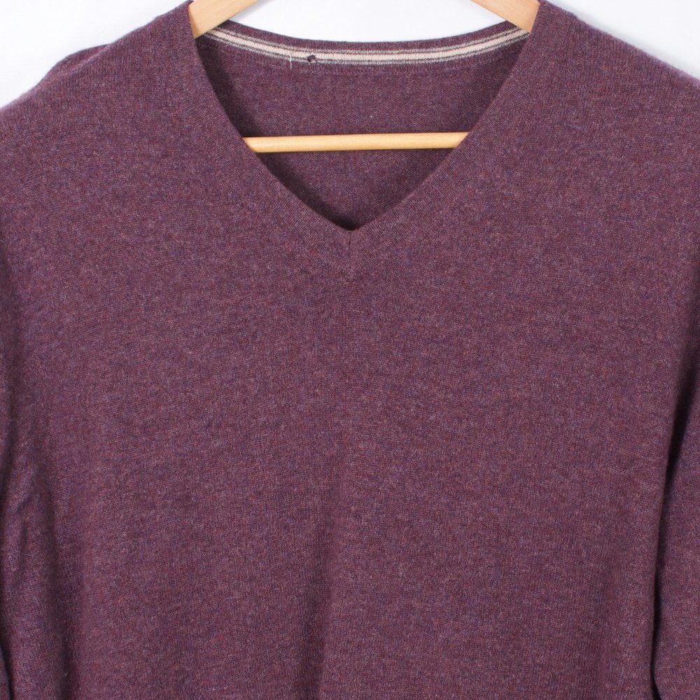 Vintage Men's V-neck Sweater ~L Purple 100% Cashmere